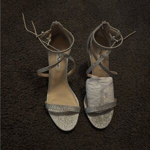 SILVER PUMP STRAPPY HEELS